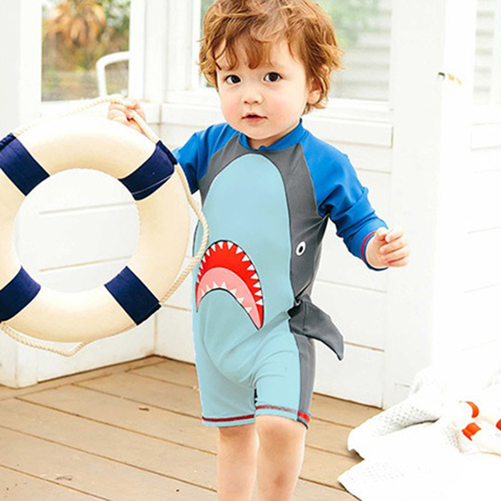 ATOGUTA Boy Swim Shirt One Piece Swimsuit Swimwear Long Sleeve Rash Guard Sunsuit Beachwear Bathing Suit Blue, Size 2T-6